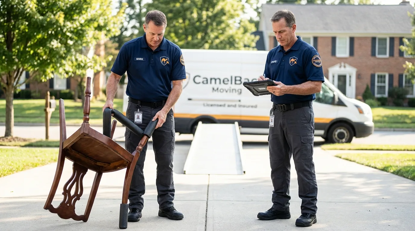 Movers inspecting furniture for damage prevention before loading in Hickory Hills, IL