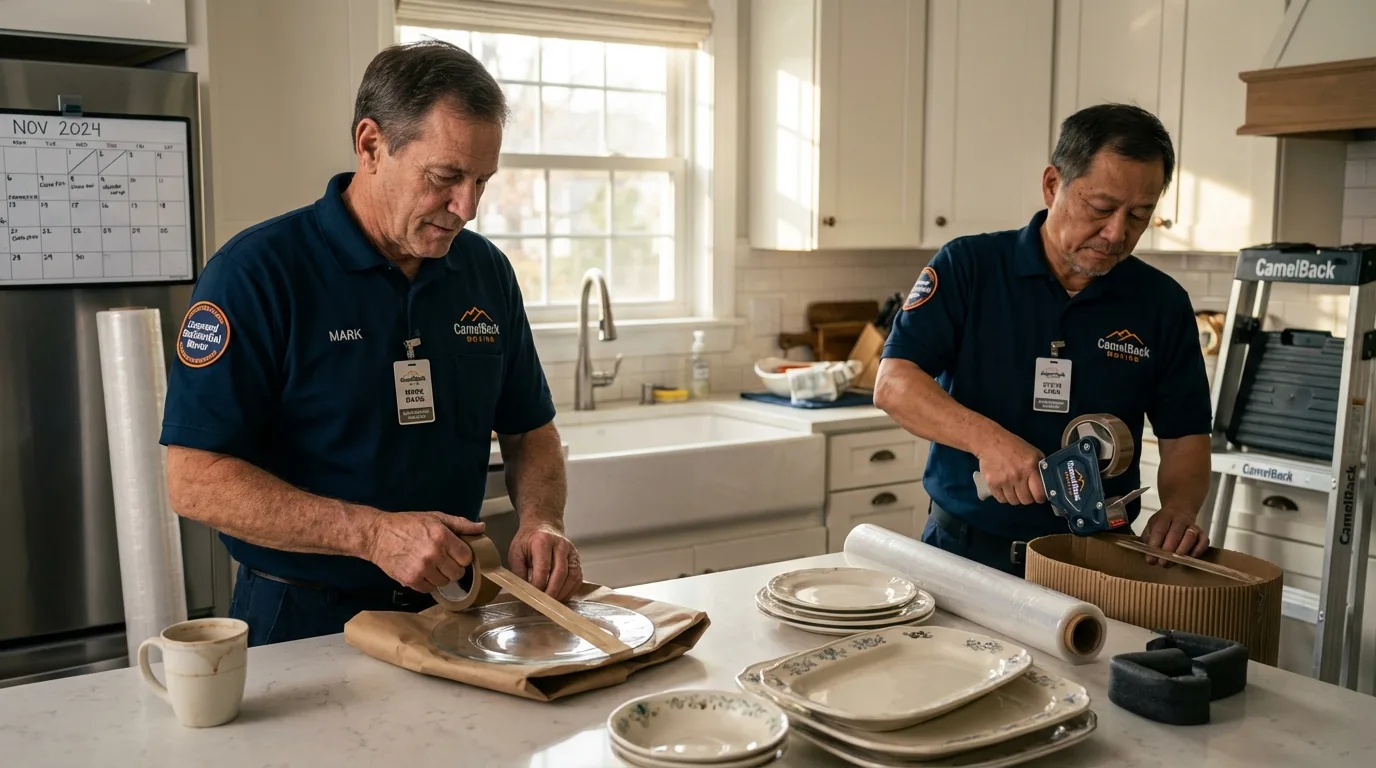 Professional crew packing kitchen dishware in Hickory Hills, IL